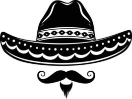 ai generado silueta mexicano sombrero sombrero con Bigote negro color solamente vector