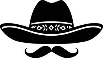 ai generado silueta mexicano sombrero sombrero con Bigote negro color solamente vector