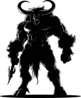 AI generated Silhouette Minotaur the Mythical Creature black color only vector