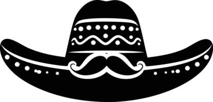 AI generated Silhouette mexican hat sombrero with mustache black color only vector