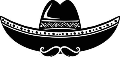 AI generated Silhouette mexican hat sombrero with mustache black color only vector