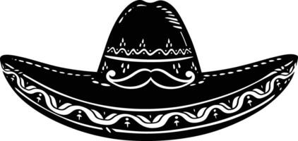 AI generated Silhouette mexican hat sombrero with mustache black color only vector