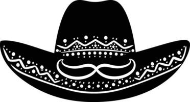 AI generated Silhouette mexican hat sombrero with mustache black color only vector