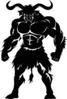 AI generated Silhouette Minotaur the Mythical Creature black color only vector