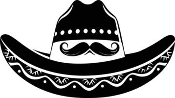 AI generated Silhouette mexican hat sombrero with mustache black color only vector