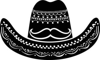 AI generated Silhouette mexican hat sombrero with mustache black color only vector