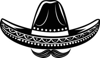 AI generated Silhouette mexican hat sombrero with mustache black color only vector