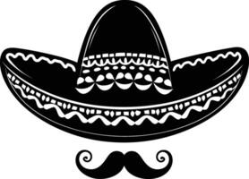 ai generado silueta mexicano sombrero sombrero con Bigote negro color solamente vector