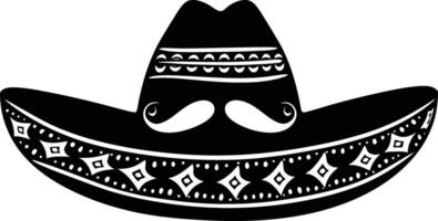 AI generated Silhouette mexican hat sombrero with mustache black color only vector