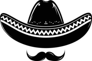 ai generado silueta mexicano sombrero sombrero con Bigote negro color solamente vector