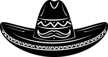 AI generated Silhouette mexican hat sombrero with mustache black color only vector