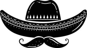 AI generated Silhouette mexican hat sombrero with mustache black color only vector