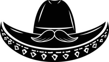 AI generated Silhouette mexican hat sombrero with mustache black color only vector