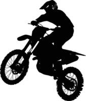 AI generated Silhouette Motocross jumps in the air black color only vector