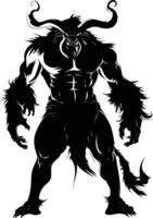 AI generated Silhouette Minotaur the Mythical Creature black color only vector