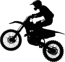 AI generated Silhouette Motocross jumps in the air black color only vector