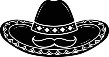 AI generated Silhouette mexican hat sombrero with mustache black color only vector