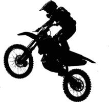 AI generated Silhouette Motocross jumps in the air black color only vector