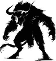 AI generated Silhouette Minotaur the Mythical Creature black color only vector