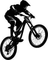 AI generated Silhouette mountain bike jumps in the air black color only vector