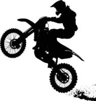 AI generated Silhouette Motocross jumps in the air black color only vector