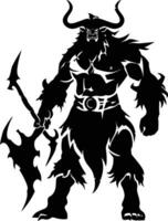 AI generated Silhouette Minotaur the Mythical Creature black color only vector