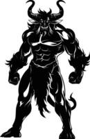 AI generated Silhouette Minotaur the Mythical Creature black color only vector