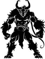 AI generated Silhouette Minotaur the Mythical Creature black color only vector