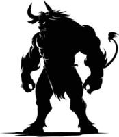 AI generated Silhouette Minotaur the Mythical Creature black color only vector