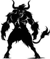 AI generated Silhouette Minotaur the Mythical Creature black color only vector