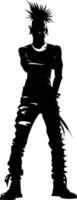 AI generated Silhouette punk man skin head black color only full body vector
