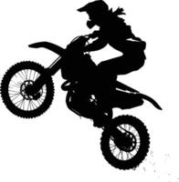 AI generated Silhouette Motocross jumps in the air black color only vector