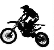 AI generated Silhouette Motocross jumps in the air black color only vector