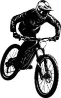 AI generated Silhouette mountain bike jumps in the air black color only vector