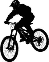 AI generated Silhouette mountain bike jumps in the air black color only vector