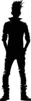 AI generated Silhouette punk man skin head black color only full body vector