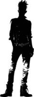 AI generated Silhouette punk man skin head black color only full body vector