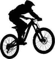 AI generated Silhouette mountain bike jumps in the air black color only vector