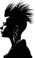 ai generado silueta punk dama mujer piel cabeza negro color solamente vector