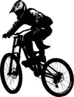 AI generated Silhouette mountain bike jumps in the air black color only vector