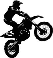 AI generated Silhouette Motocross jumps in the air black color only vector