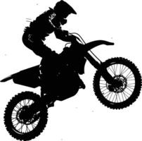 AI generated Silhouette Motocross jumps in the air black color only vector