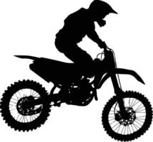 AI generated Silhouette Motocross jumps in the air black color only vector