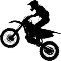 AI generated Silhouette Motocross jumps in the air black color only vector