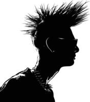 AI generated Silhouette punk man head skin head black color only full body vector