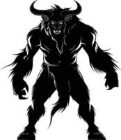 AI generated Silhouette Minotaur the Mythical Creature black color only vector