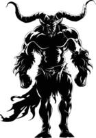 AI generated Silhouette Minotaur the Mythical Creature black color only vector