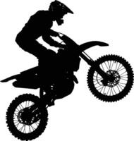 AI generated Silhouette Motocross jumps in the air black color only vector