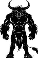 AI generated Silhouette Minotaur the Mythical Creature black color only vector