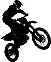 AI generated Silhouette Motocross jumps in the air black color only vector